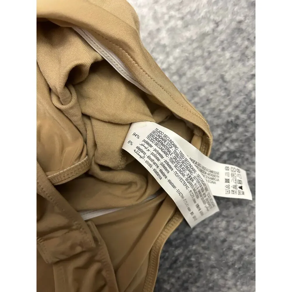 Zara Surplice Plunging Wrap Beige Bodysuit Blouse Size Medium Casual Business - Picture 13 of 15